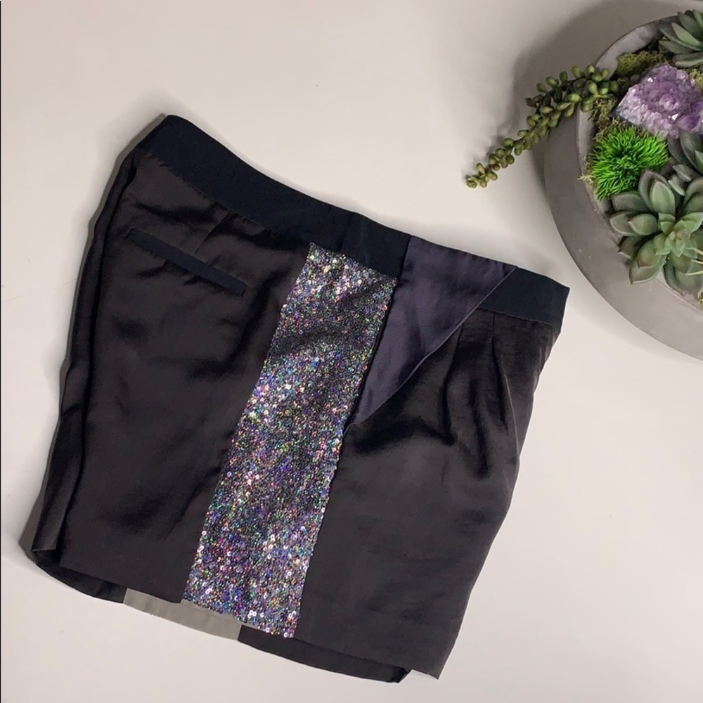 Rebecca Taylor Silk Pleated Sequin silver shimmer dress evening shorts 4 - Picture 10 of 11